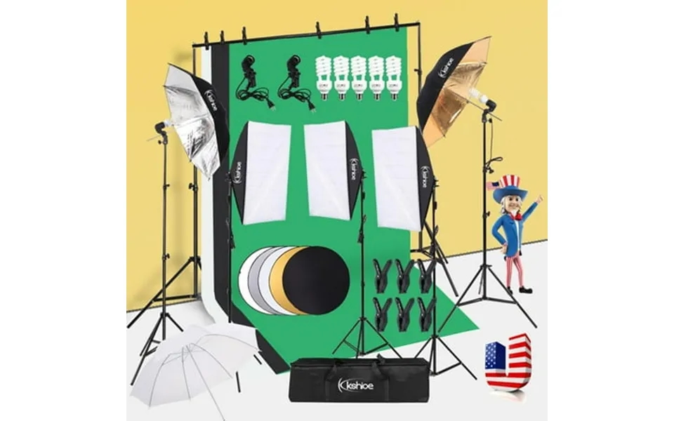 Godecor 45w Photography Video Studio Lighting Kit Background Stand Set 3x33 Umbrella