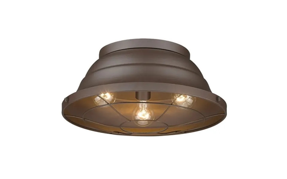 Golden Lighting Bartlett 3-light Metal Outdoor Flush Mount In Textured Bronze