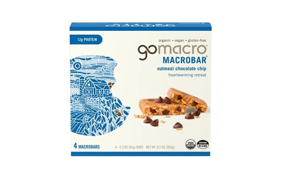 Gomacro Macrobar Organic Vegan Protein Bars - Oatmeal Chocolate Chip Macrobars 4 Count