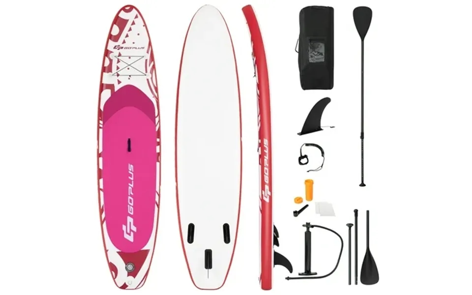 Goplus 10.5’ Inflatable Stand Up Paddle Board Sup W Carrying Bag Aluminum Paddle Pink