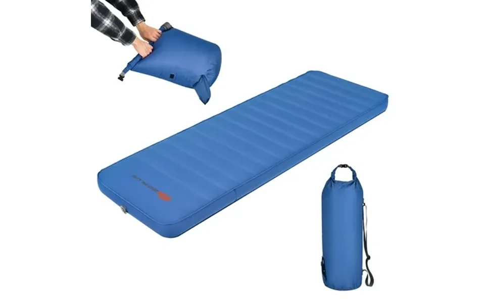 Goplus Folding Sleeping Pad Self Inflating Camping Mattress With Carrying Bag Blue