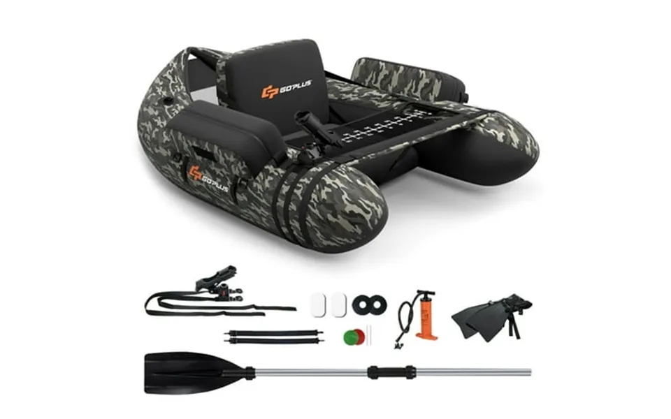 Goplus Inflatable Fishing Float Tube With Adjustable Straps & Storage Pockets & Fish Ruler