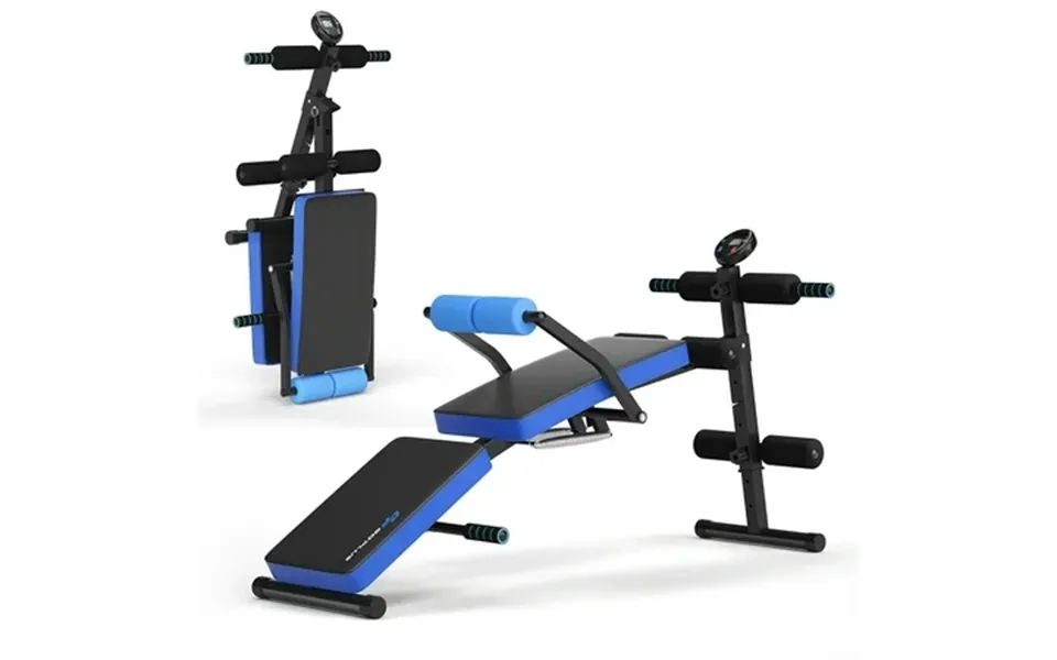 Goplus Multi-functional Foldable Weight Bench Adjustable Sit-up Board W Monitor Blue