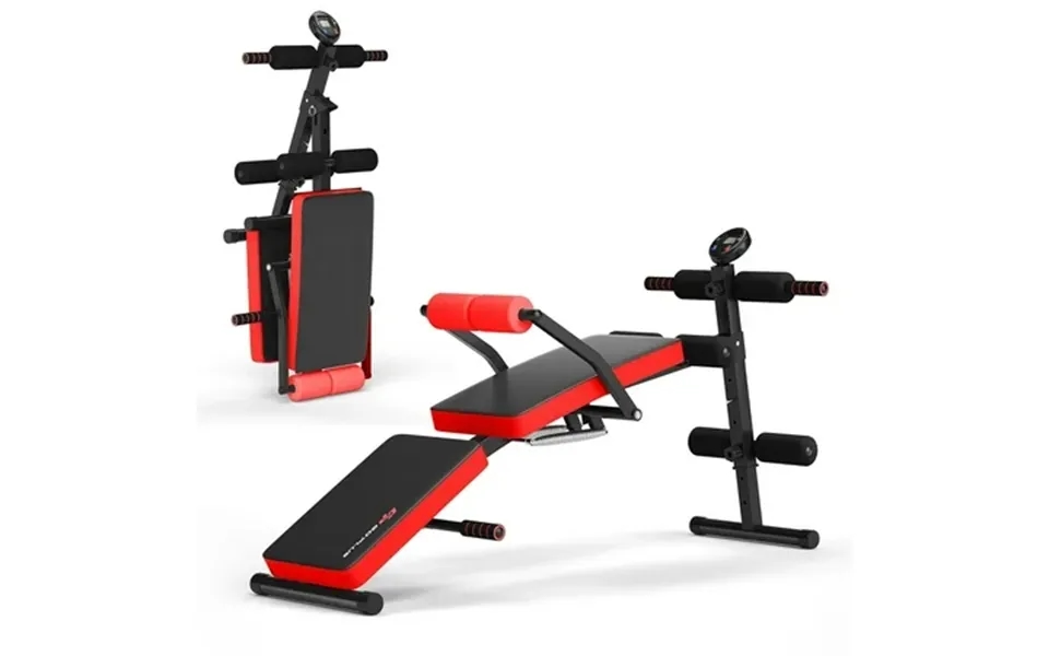 Goplus Multi-functional Foldable Weight Bench Adjustable Sit-up Board W Monitor Red