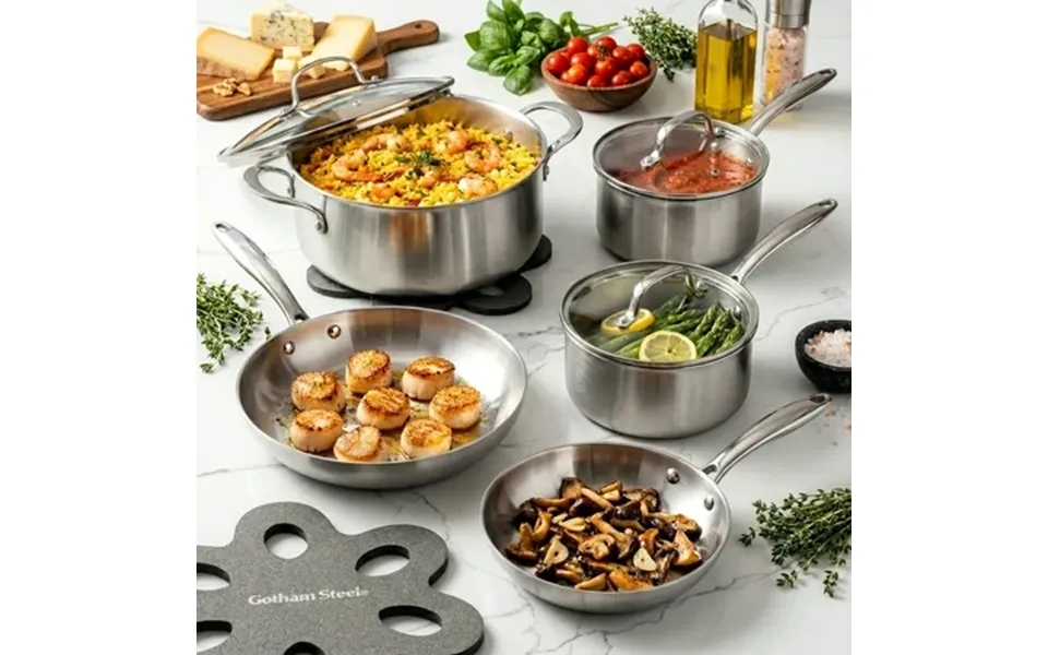 Gotham Steel 10 Pcs Stainless Steel Cookware Set Pots And Pans Set Non Stick With Induction Cookware Made Without Foreve