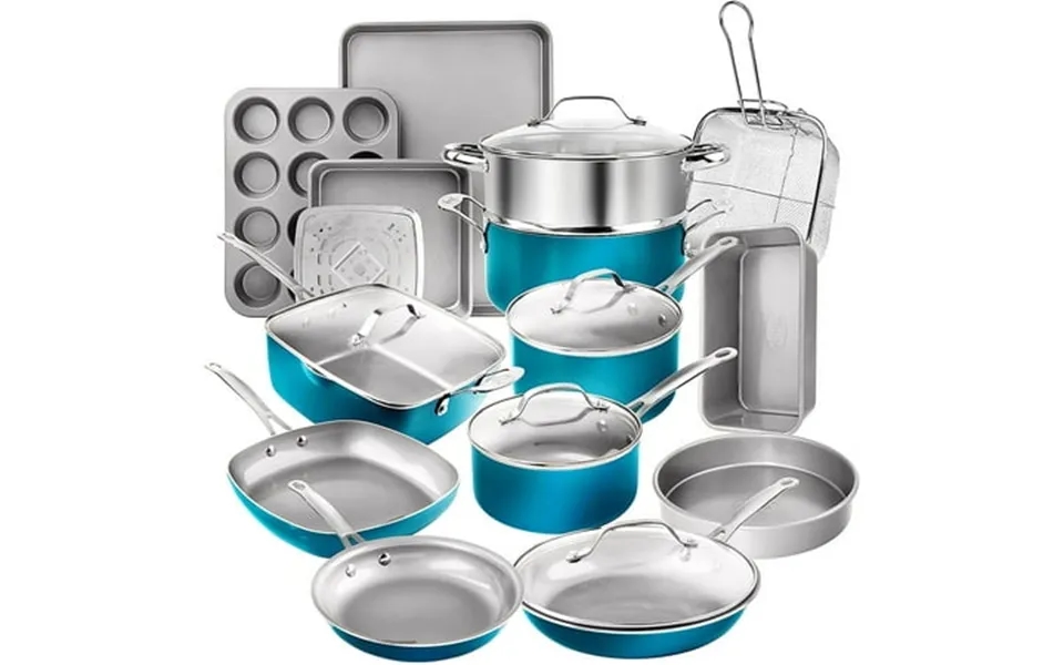 Gotham Steel Nonstick Pots And Pans 20 Piece Kitchen Ceramic Cookware Set Bakeware Cooking Frying Skillet Sauce Pan Aqua