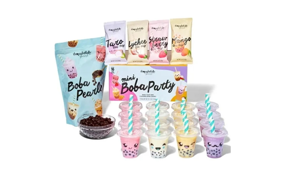 Gourmet Mini Boba Pearl Party Set Makes 16 Tasting Portions Of Bubble Tea Includes 2 Flavors Cups Lids Straws & Cup Stic