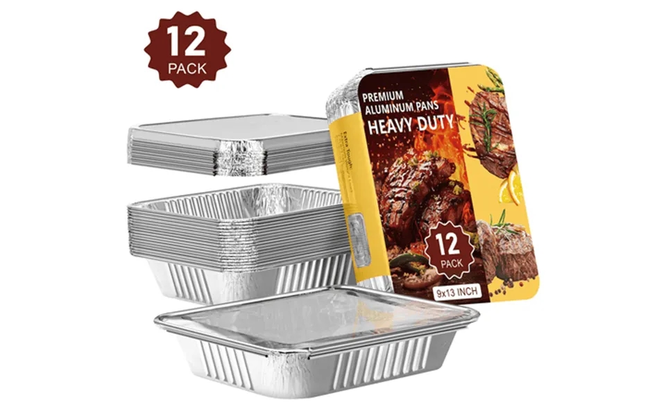 Gped 9x13 Aluminum Foil Pans 12 Pcs Disposable Foil Pans Set With Lids Half Steam Loaf Deep Tin Foil For Baking Cooking