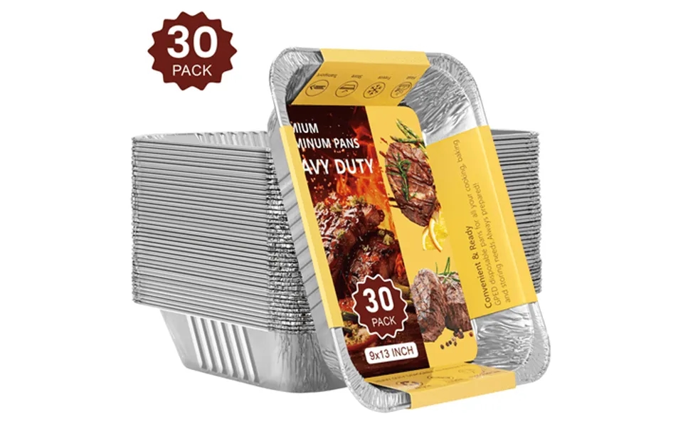 Gped 9x13 Aluminum Foil Pans 30 Count Half Steam Loaf Disposable Foil Pans Set Deep Tin Foil For Baking Cooking Heating