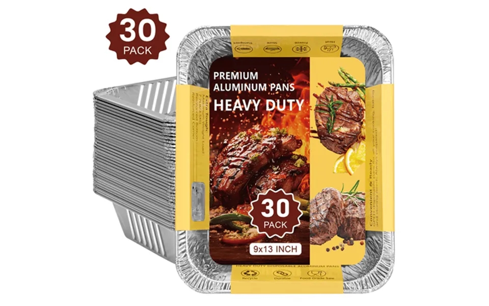 Gped Aluminum Pans 9x13 Heavy Duty Disposable Foil Pans For Baking Roasting & Chafing 30 Pack Deep Tin Foil Bakeware Ste