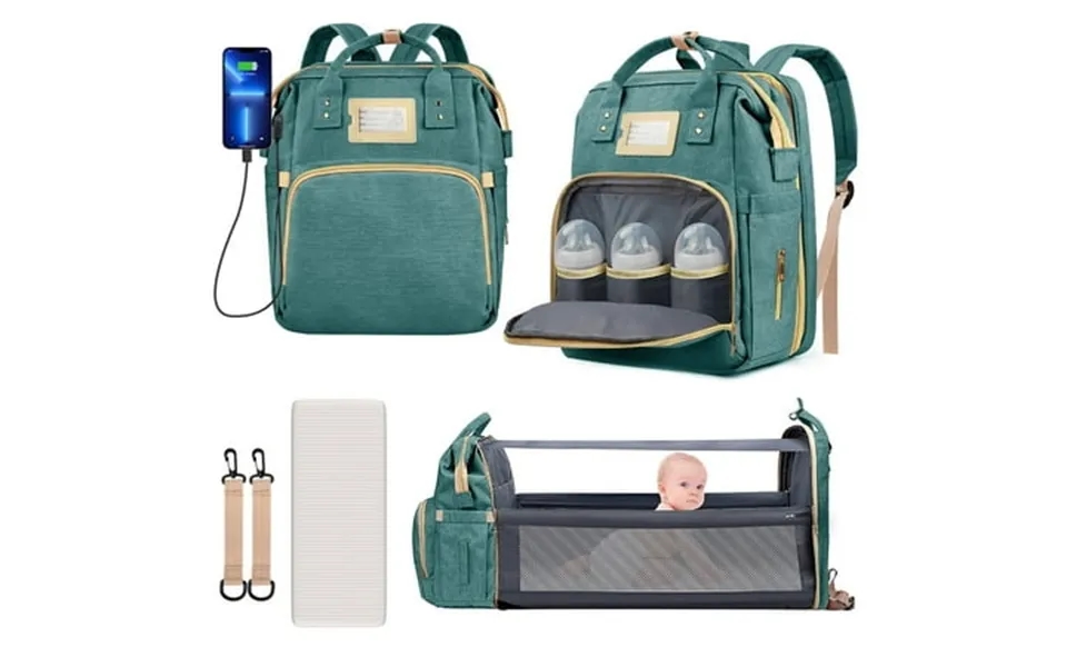 Gped Multifunctional Diaper Bag Backpack With Changing Station & Insulated Pockets Green