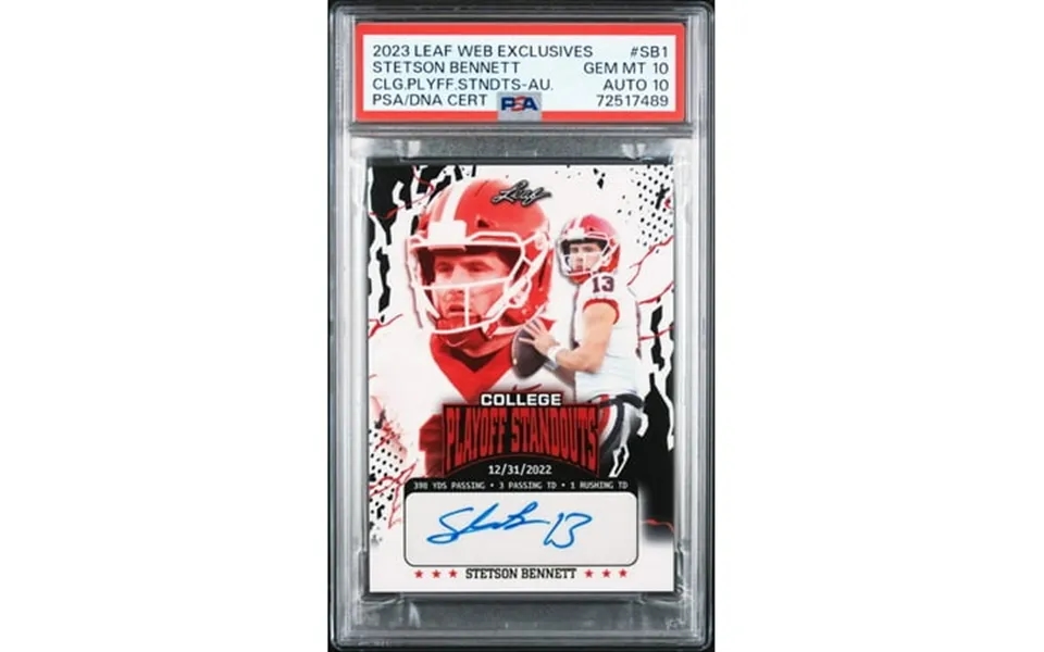 Graded 2023 Leaf College Playoff Standouts Stetson Bennett Sb1 Autographed 274 Rookie Rc Football Card Psa Dna 10 Gem Mi
