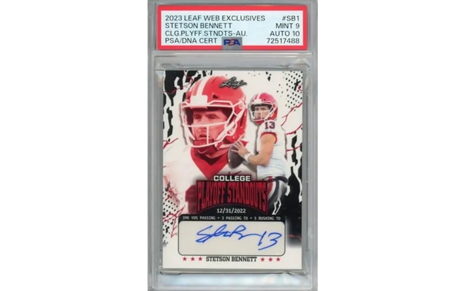 Graded 2023 Leaf College Playoff Standouts Stetson Bennett Sb1 Autographed 274 Rookie Rc Football Card Psa Dna 9 Mint Au