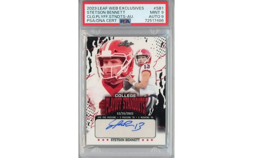 Graded 2023 Leaf College Playoff Standouts Stetson Bennett Sb1 Autographed 274 Rookie Rc Football Card Psa Dna 9 Mint Au