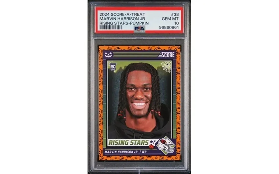 Graded 2024 Panini Score-a-treat Marvin Harrison Jr 38 Rising Stars Pumpkin Rookie Rc Football Card Psa 10 Gem Mint