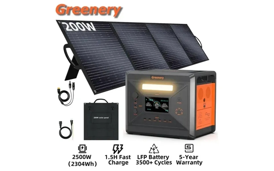 Greenery Portable Power Station G2500 2500w Continuous 5000w Peak Lifepo4 Battery With 200w Solar Panel For Camping Home