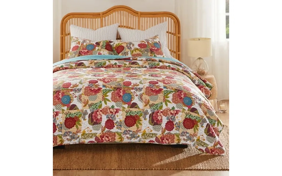 Greenland Home Fashions Jewel Kantha-stitched Boho White 100% Cotton Quilt Set 3-piece King