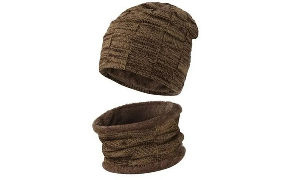 Grnshts 2-pieces Winter Beanie Hat Scarf Set Thick Fleece Lined Warm Knit Ski Hats Skull Cap For Men & Women Khaki