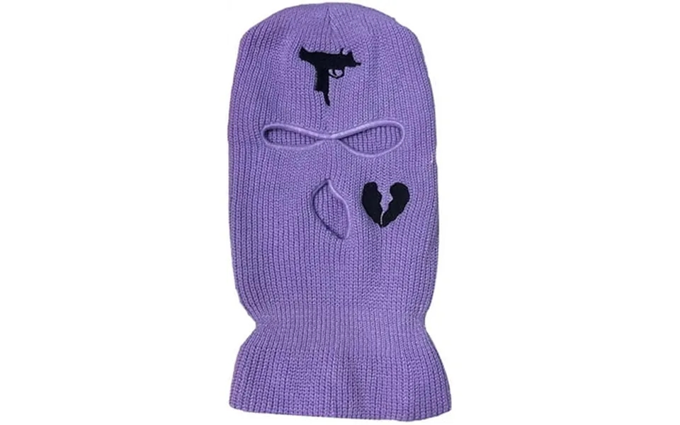 Grnshts 3-hole Full Face Cover Thermal Knit Ski Mask Winter Balaclava Cap For Outdoor Sports Purple