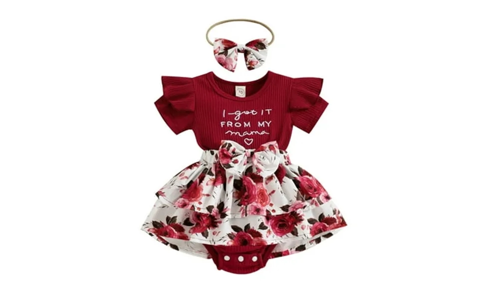 Grnshts Infant Baby Girl Outfits I Got It From My Mama Letter Print Romper Tops Floral Skirts Headband Summer 3pcs Cloth