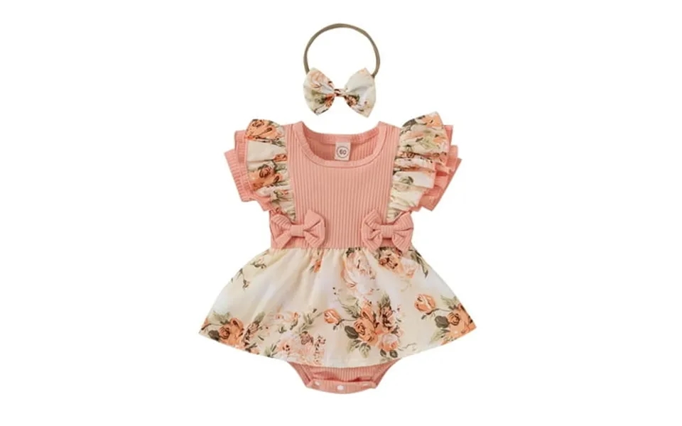 Grnshts Infant Baby Girls Summer Outfits Short Sleeve Ruffle Floral Print Tutu Skirt Romper Bodysuit Headband Set Pink 0