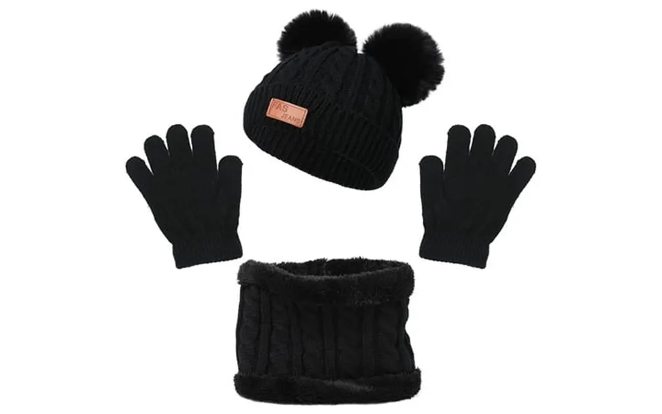 Grnshts Toddler Infant Kids Baby Winter Warm Knit Hat Scarf Gloves Set Unisex Boys Girls Crochet Fur Hairball Beanie Cap