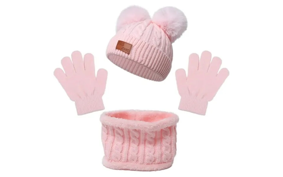 Grnshts Toddler Infant Kids Baby Winter Warm Knit Hat Scarf Gloves Set Unisex Boys Girls Crochet Fur Hairball Beanie Cap