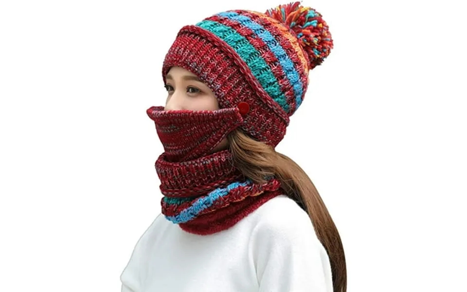 Grnshts Womens Beanie Hat Scarf Set Girls For Winter Slouchy Knit Skull Cap Neck Warmer Fleece Lined Pom