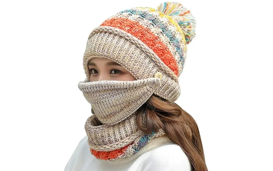 Grnshts Womens Beanie Hat Scarf Set Girls For Winter Slouchy Knit Skull Cap Neck Warmer Fleece Lined Pom