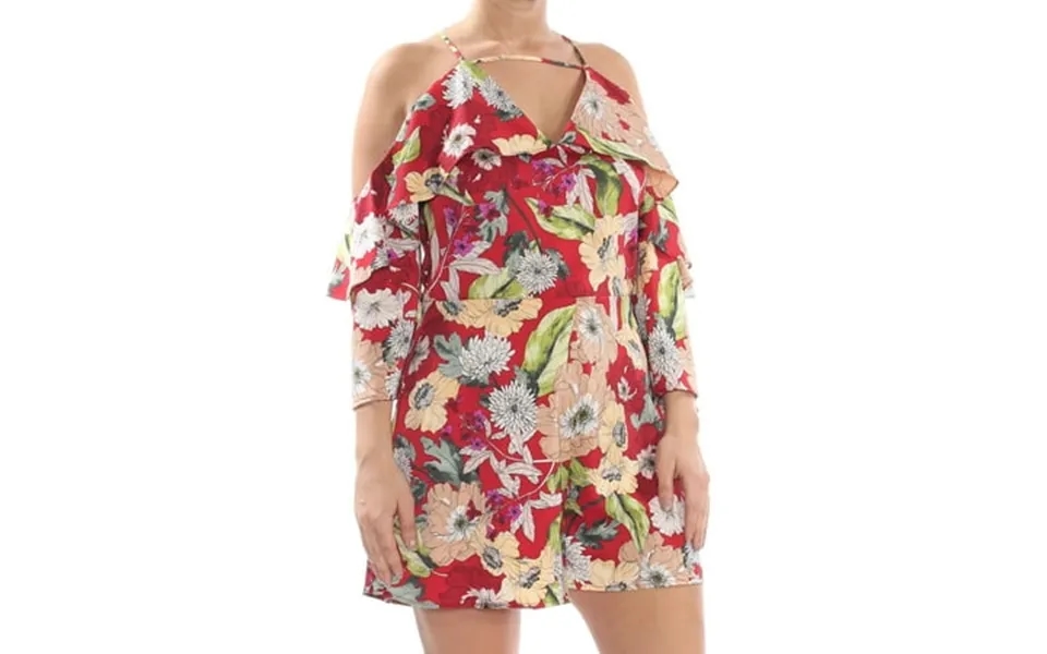 Guess 98 Womens New 1258 Red Floral Print Ruffled V Neck Romper S B B