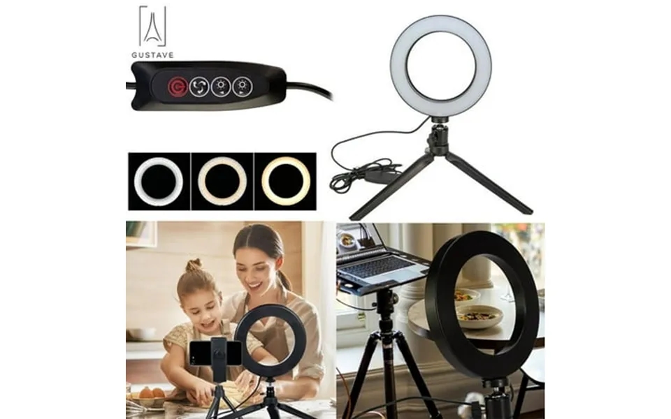 Gustave Selfie Ring Light With Tripod Stand For Live Stream Makeup Lighting Kit Video Camera Phone 3 Light Mode Selfie U