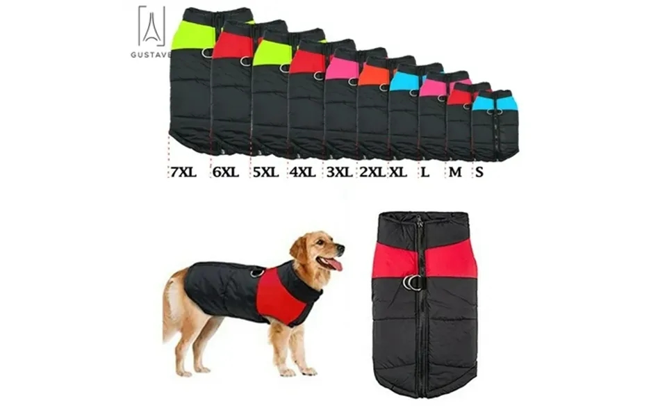 Gustave Waterproof Warm Dog Clothes For Winter Pet Coat Protection Down Dog Vest For Medium Dogs 15lb-66lb 5xl Red