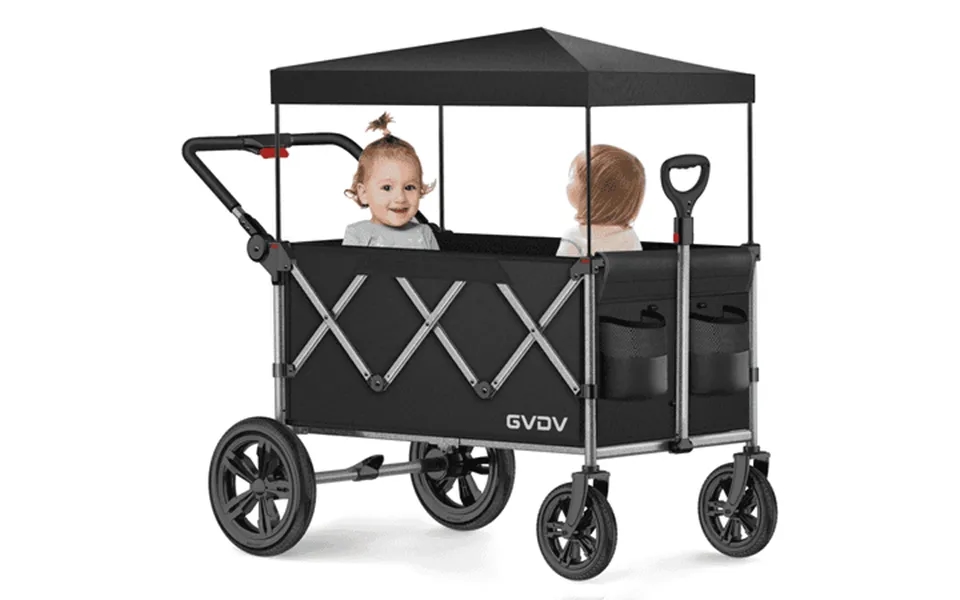Gvdv Wagon Stroller For Kids 2-seater Collapsible Stroller Wagon For Toddlers With 5-point Harness Pull & Push Handle Re