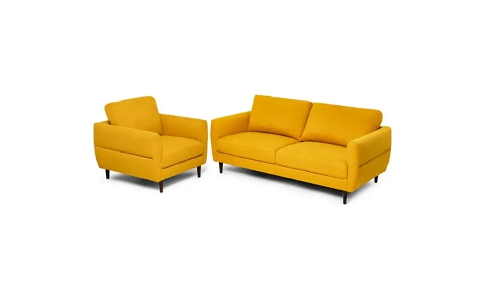 Gymax 2 Pieces Living Room Sofa Set Modern Fabric Sofa Couch & Accent Chair Set Yellow