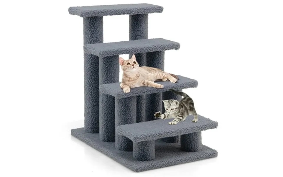 Gymax 24 4-step Pet Stairs Carpeted Ladder Ramp 8 Scratching Post Cat Tree Climber