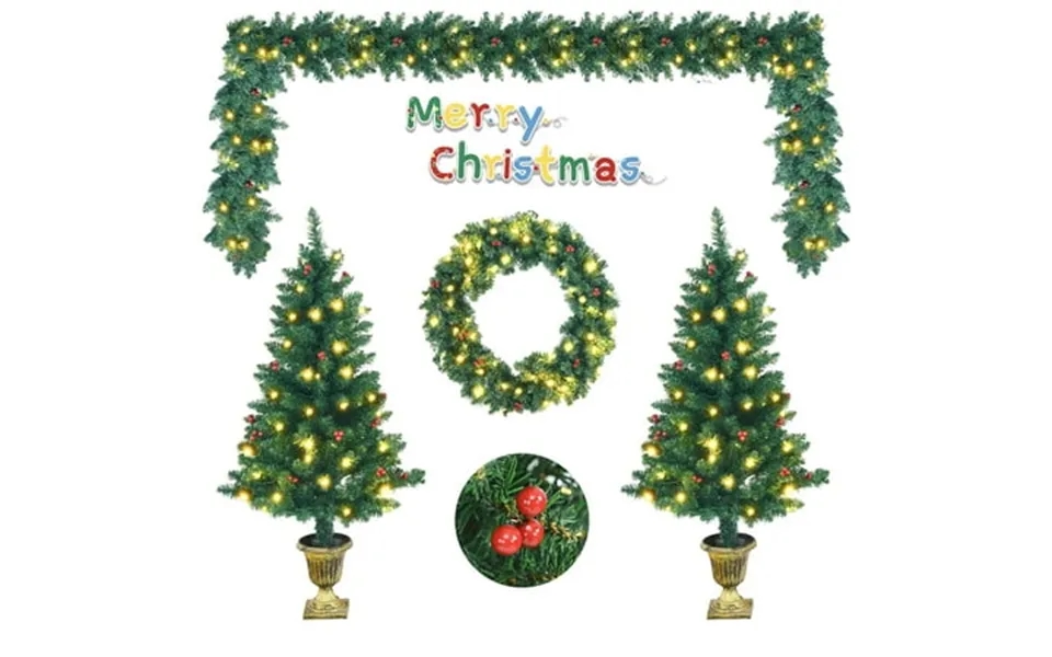 Gymax 4pcs Pre-lit Artificial Christmas Decoration Set Holiday Decor W Led Lights