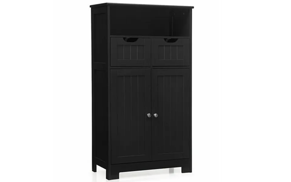 Gymax Bathroom Floor Cabinet Wooden Storage Organizer W Drawer Doors Black