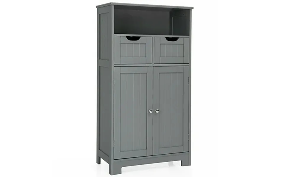 Gymax Bathroom Floor Cabinet Wooden Storage Organizer W Drawer Doors Grey