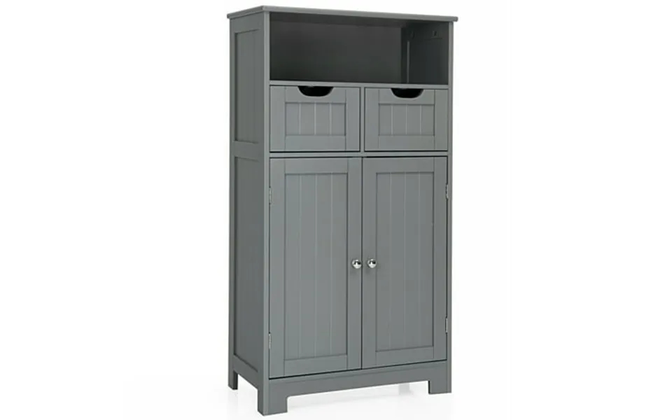 Gymax Bathroom Floor Cabinet Wooden Storage Organizer W Drawer Doors Grey
