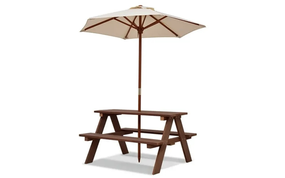 Gymax Children Outdoor 4 Seat Kids Picnic Table Bench With Folding Umbrella