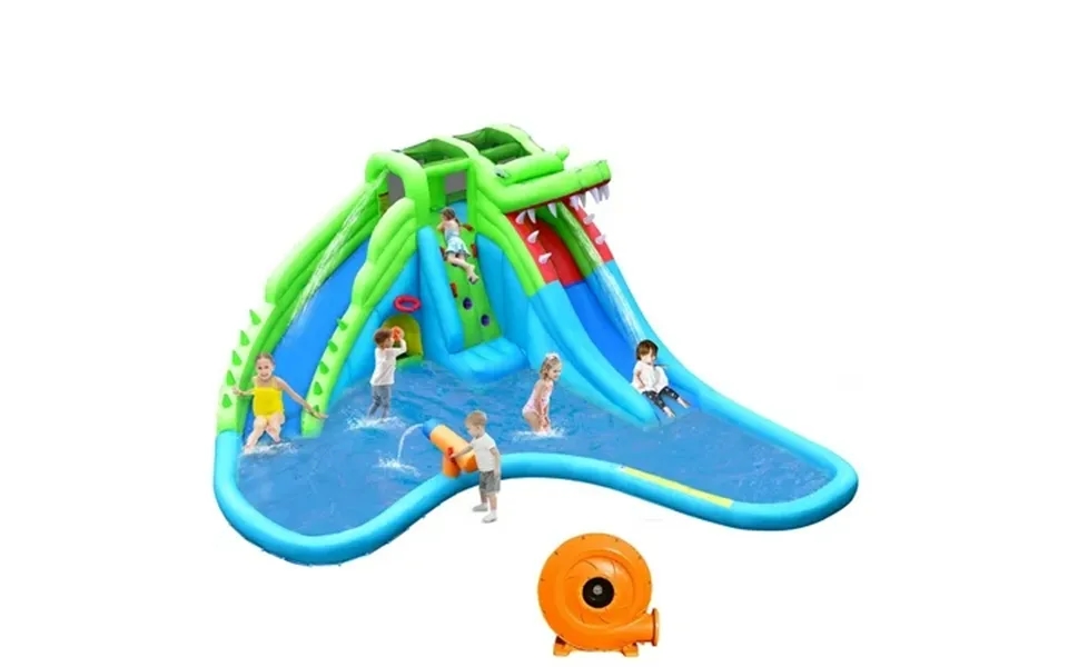 Gymax Crocodile Inflatable Water Slide Park Kids Bounce House W Dual Slides With 780w Blower