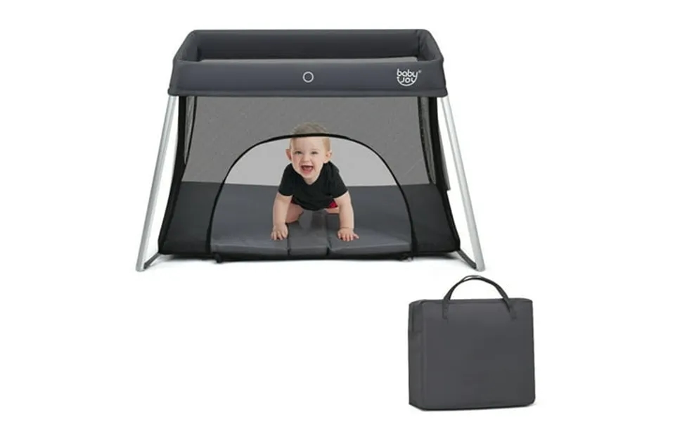 Gymax Foldable Baby Playpen Playard Lightweight Crib W Carry Bag For Infant Dark Gray