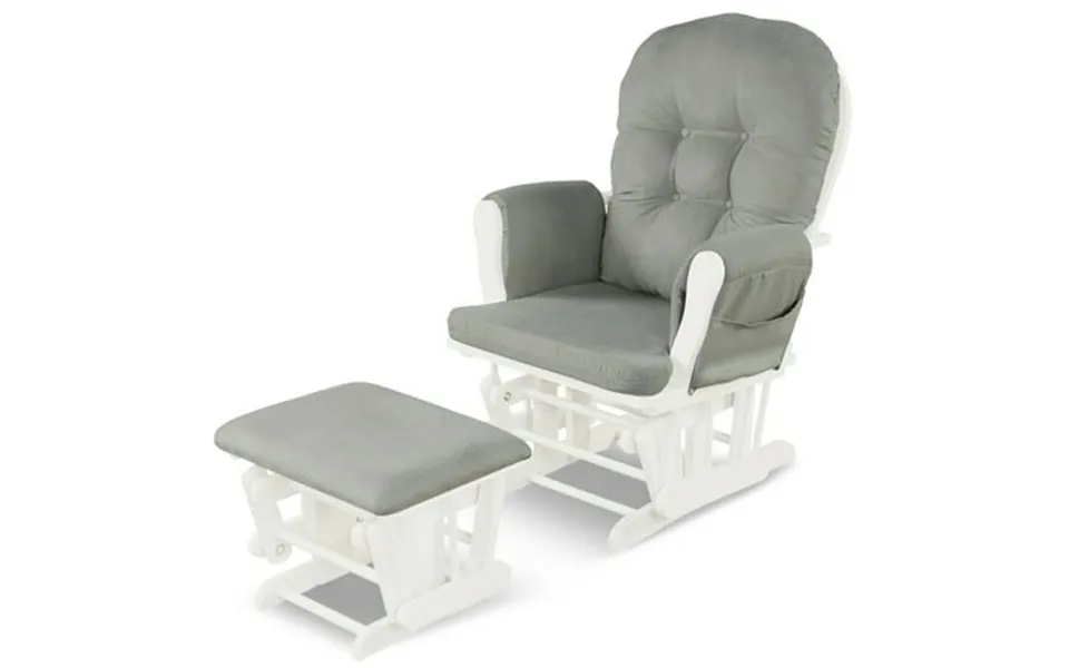 Gymax Glider And Ottoman Cushion Set Wood Baby Nursery Rocking Chair Light Grey