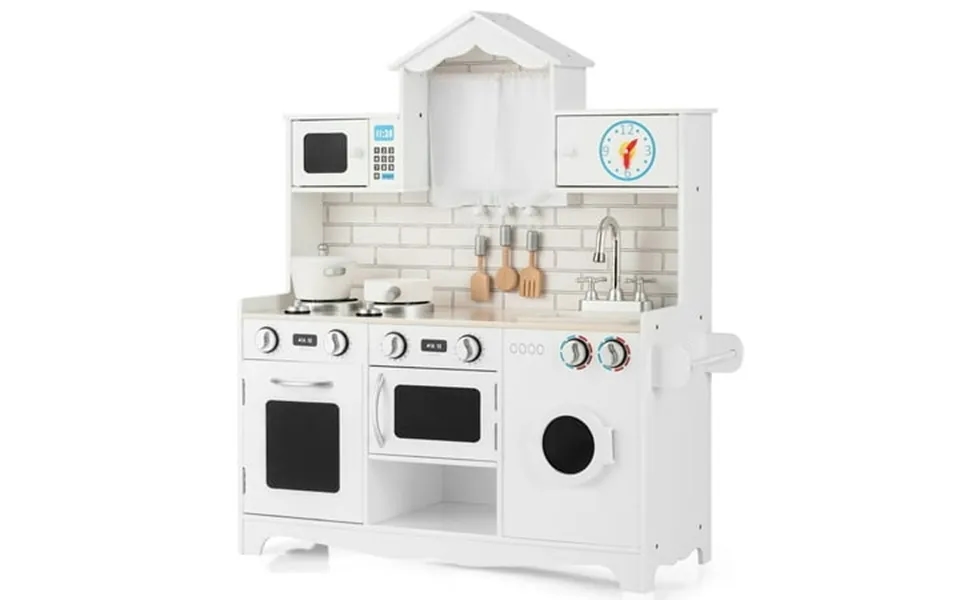 Gymax Kids Play Kitchen Wooden Cooking Pretend Playset Cookware Toddler Gift