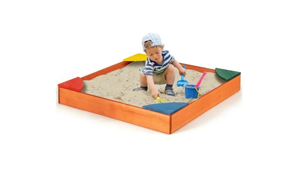 Gymax Kids Wooden Backyard Sandbox W Built-in Corner Seating Kid S Outdoor Furniture