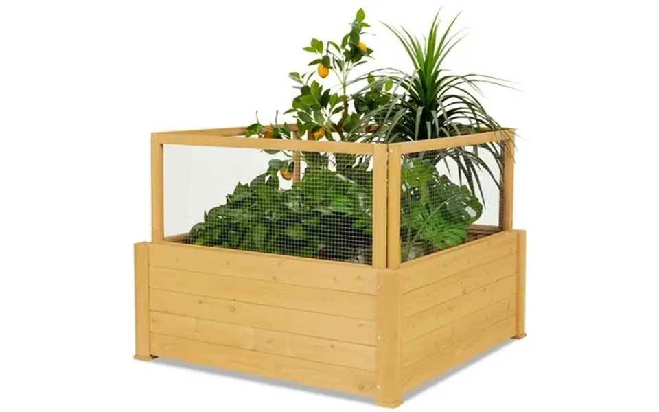 Gymax Raised Garden Bed Guard Fence Wooden Garden Box With 9 Grids & Critter