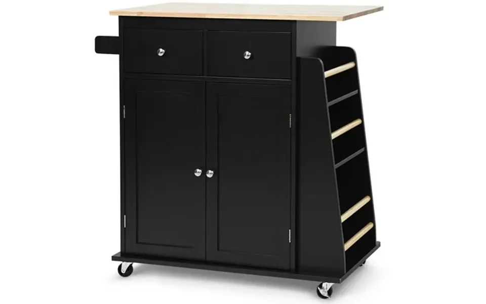 Gymax Rolling Kitchen Island Utility Trolley Cabinet Storage Spice Towel Rack Black