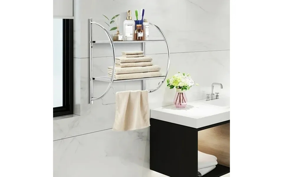Gymax Wall Mount Shower Organizer Holder 2-tier Bathroom Rack Storage Toilet Towel Bar