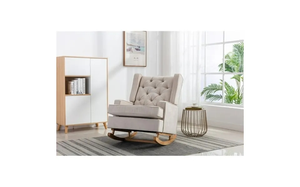 Gzxs Nursery Rocking Chairs Upholstered Fabric Nursery Arm Chairs Tall Back Nursing Rocker Glider Chair Living Room Beig