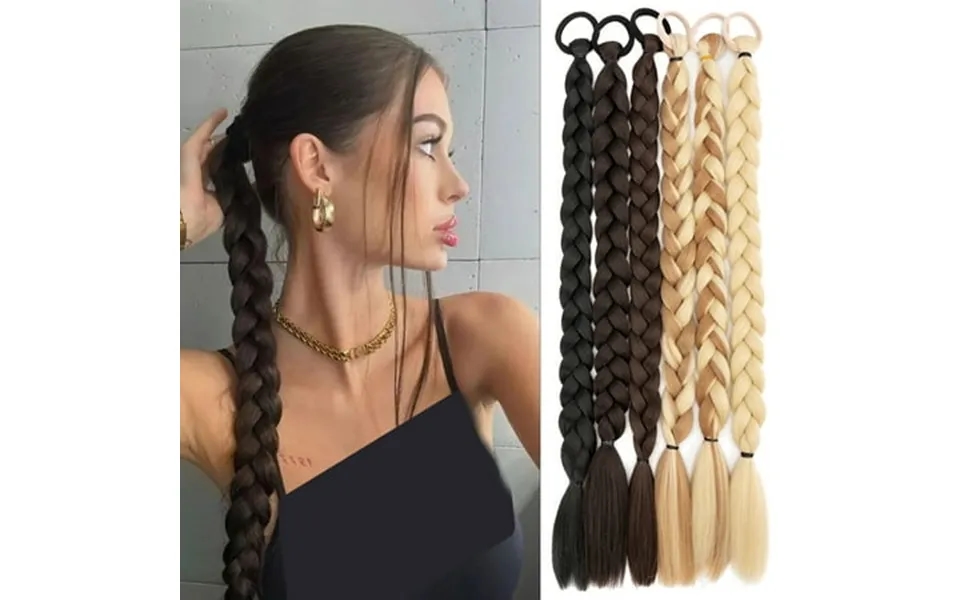 Hairro Long Braid Ponytail Extension With Hair Tie Straight Soft Synthetic Hair Pieces Hair Extensions Braid Pony Tail F